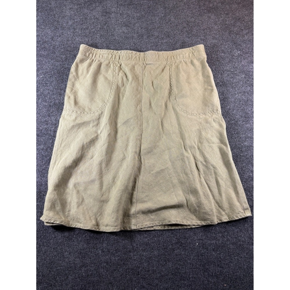 J. Jill Womens Olive Green Linen Blend A-Line Skirt Elastic Waist Pockets Size M